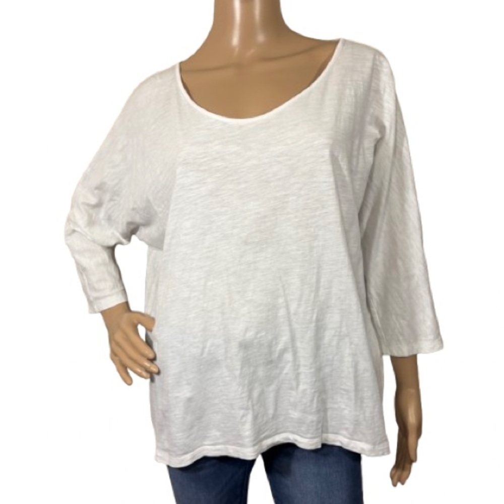 Eileen Fisher Organic Cotton White Long Sleeve Top With High-Low Hem Size L